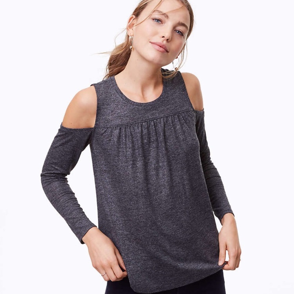 Loft shimmer shirred cold shoulder sweater